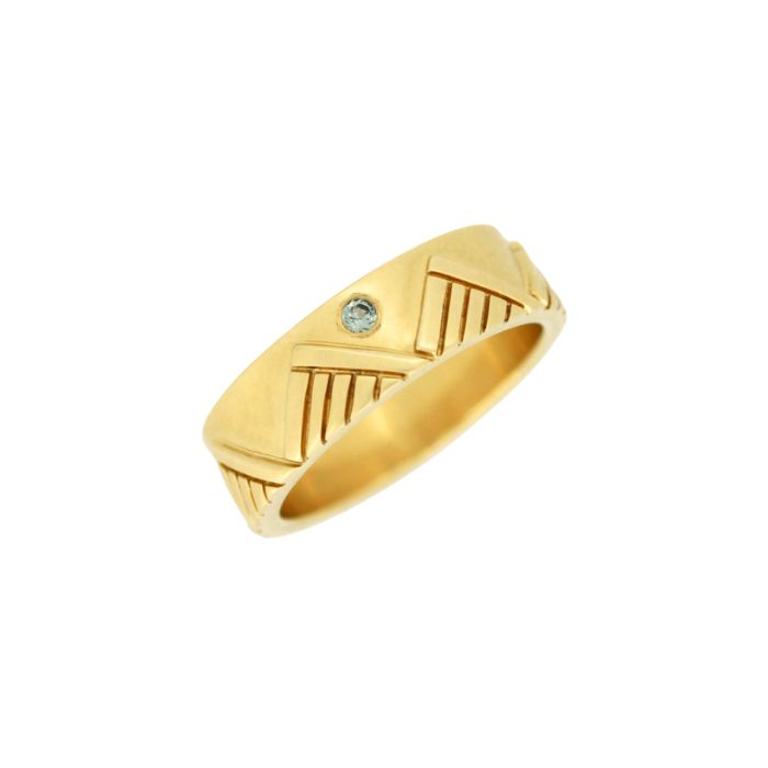 14K gold mountain range ring with blue sapphire