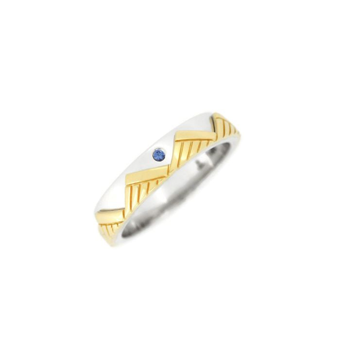 14K white and yellow gold ring band with Montana sapphire by Jen Lesea