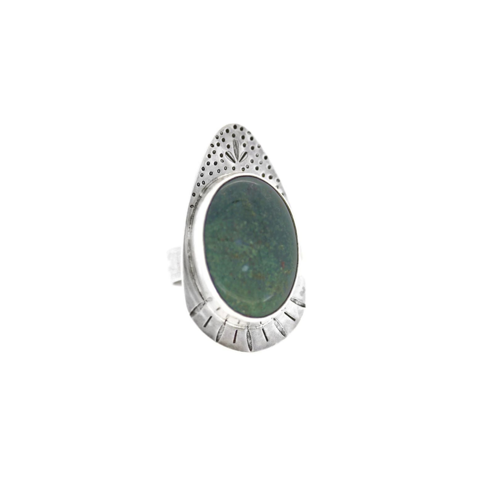 Moss Agate and Sterling Silver Ring, Size 7