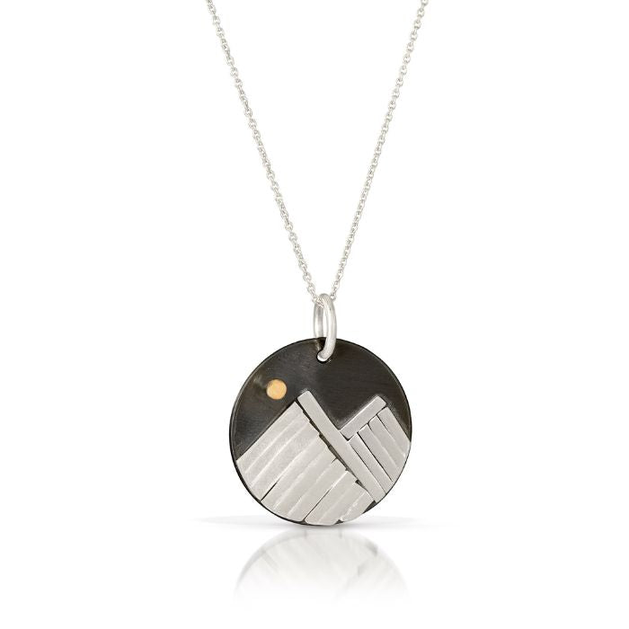 Mountain pendant necklace in silver with gold moon