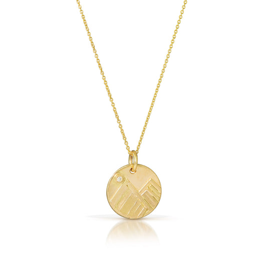 14K gold mini mountain necklace with diamond moon