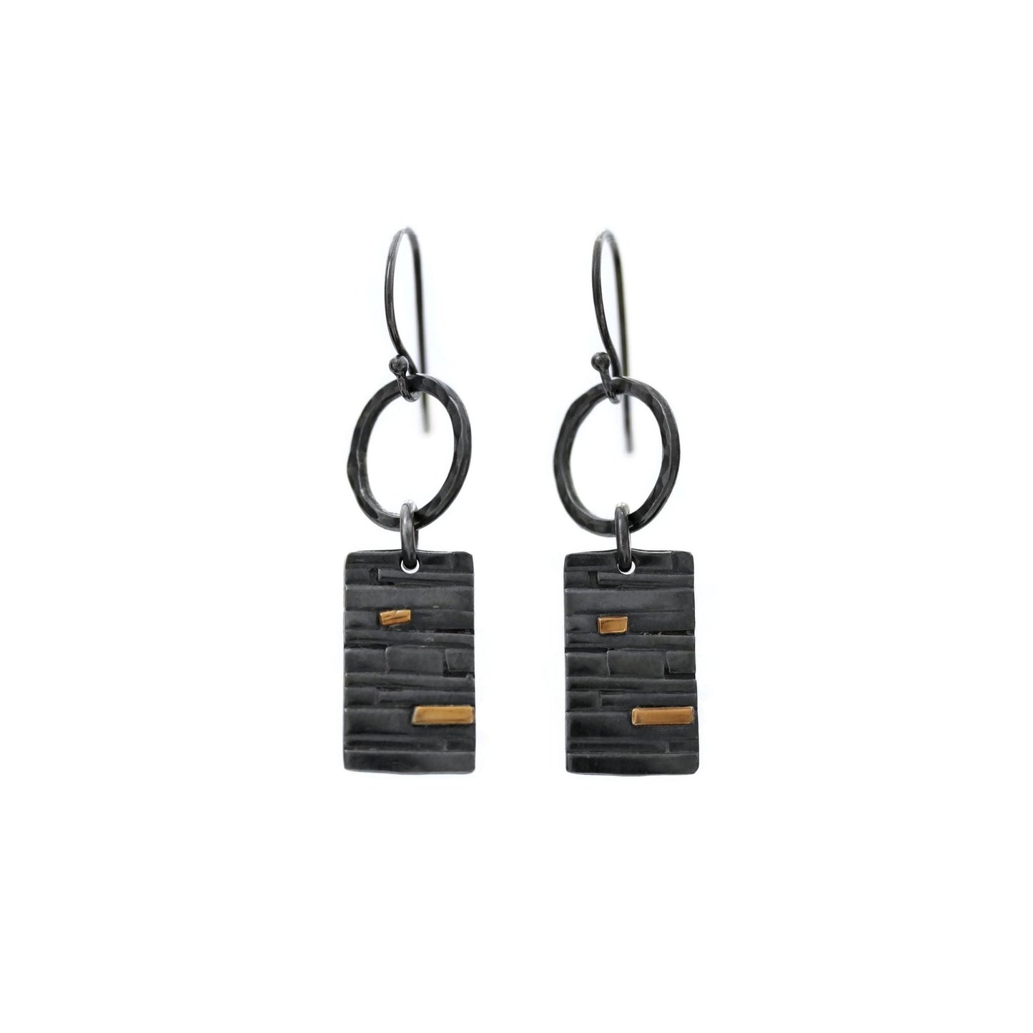 Oxidized silver and gold hoop drop earrings