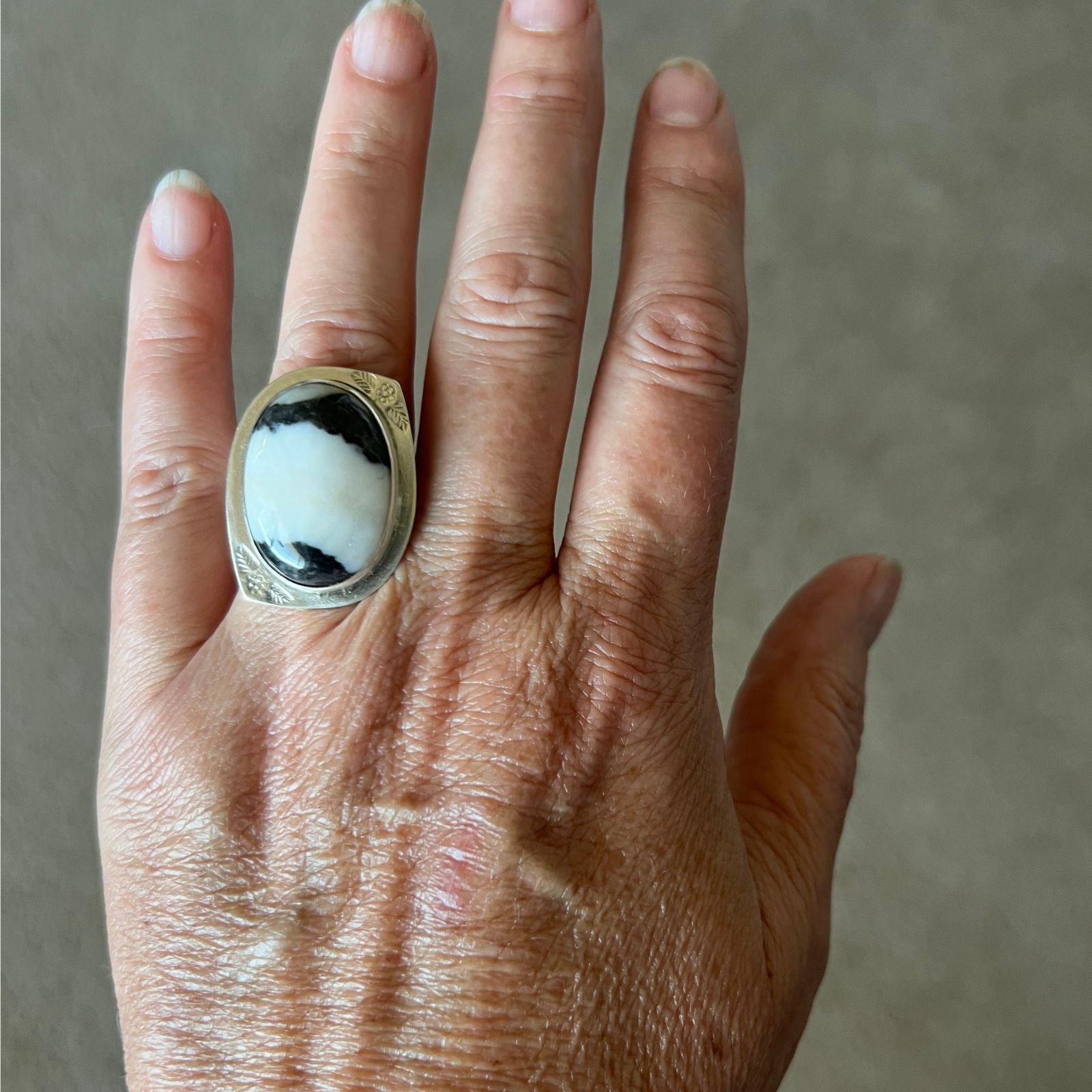 White Buffalo Turquoise and Sterling Silver Ring, Size 7.25