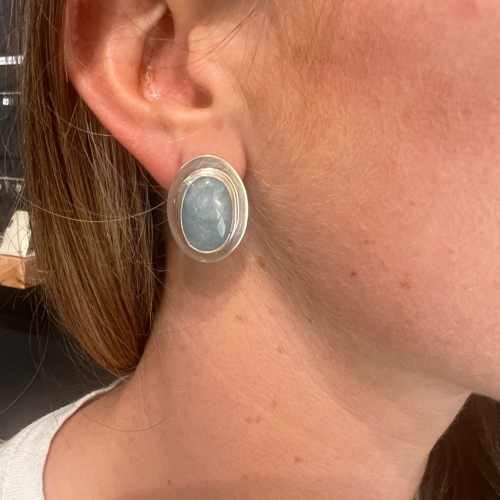 Aquamarine and Silver Post Earrings