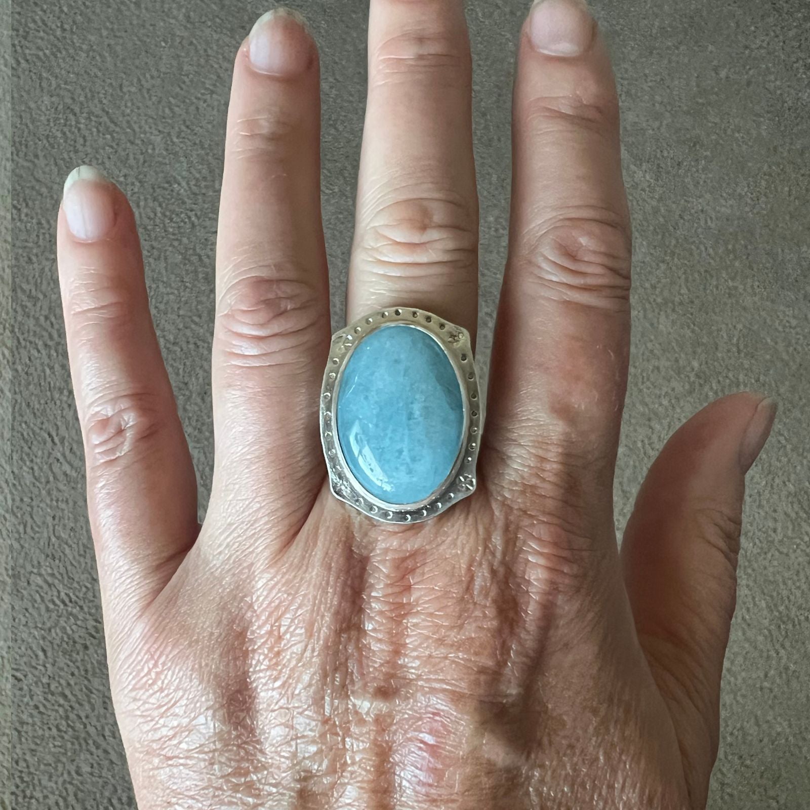 Aquamarine and Sterling Silver Ring, Size 9