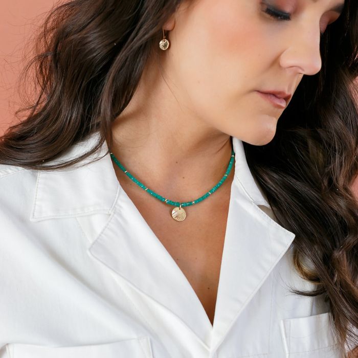 Natural Columbian Emerald and 14K Gold Mountain Necklace