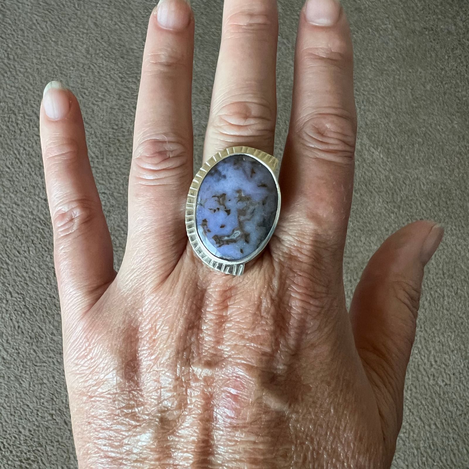 Purple Agate and Sterling Silver Ring, Size 10