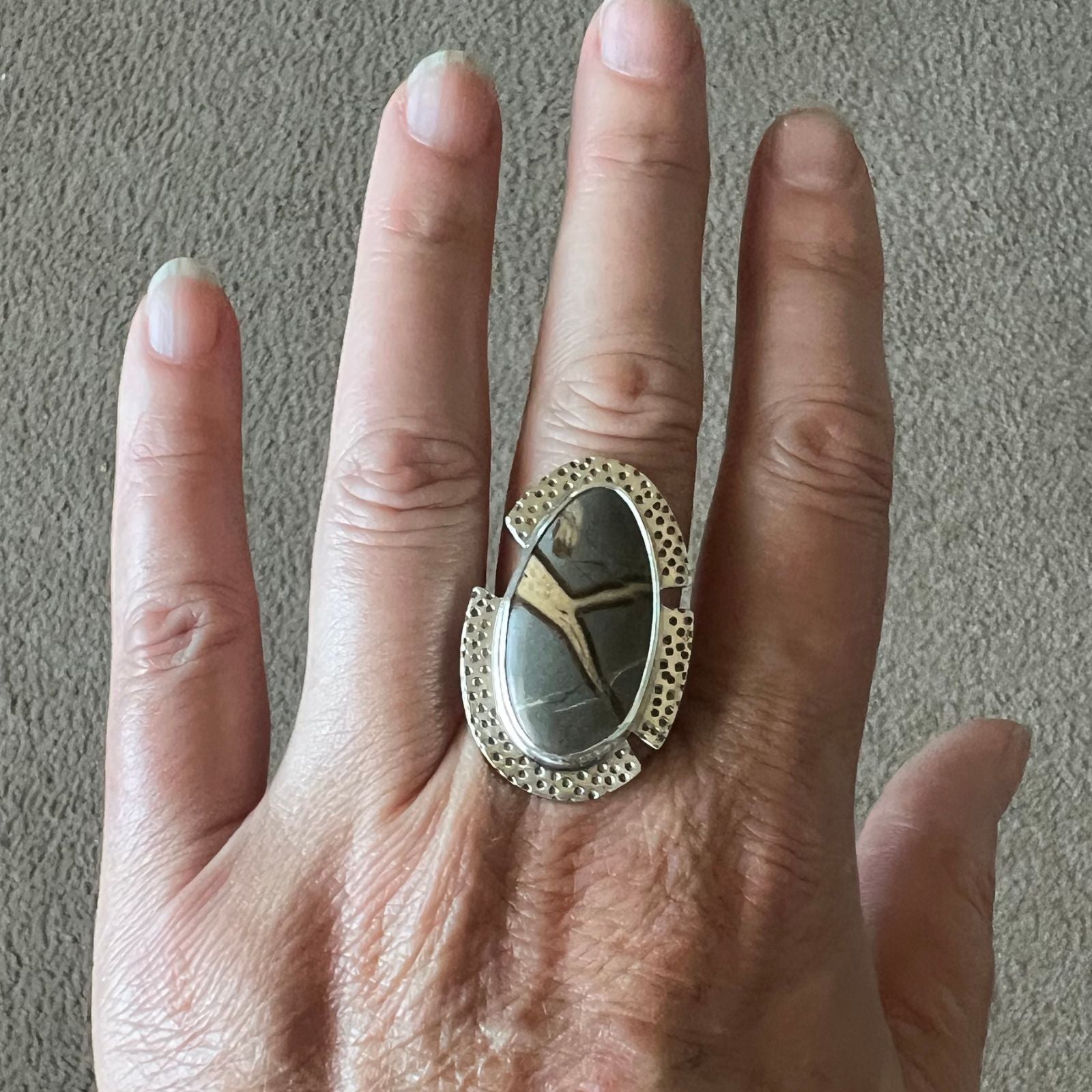 Serpentine and Sterling Silver Ring, Size 8