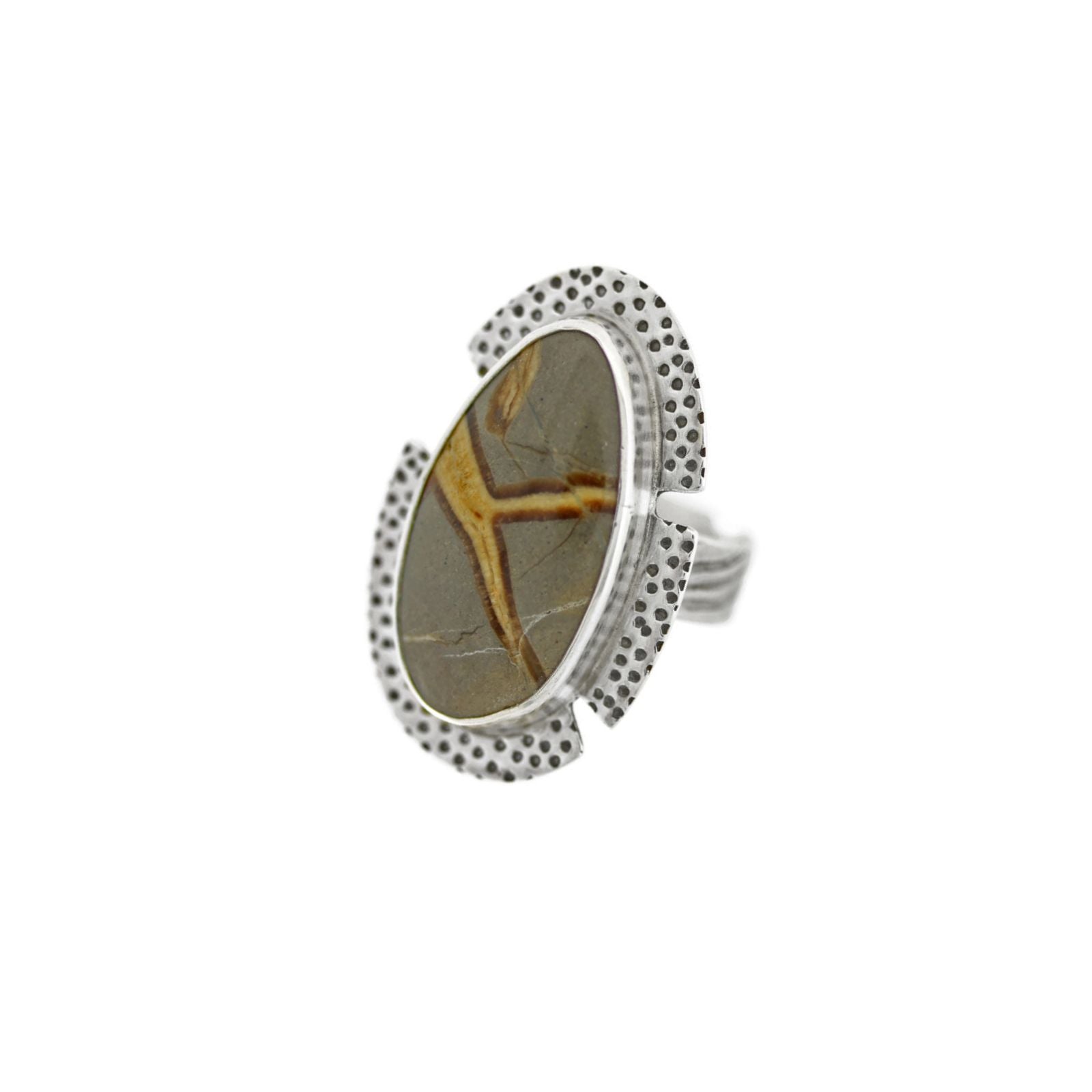 Serpentine and Sterling Silver Ring, Size 8