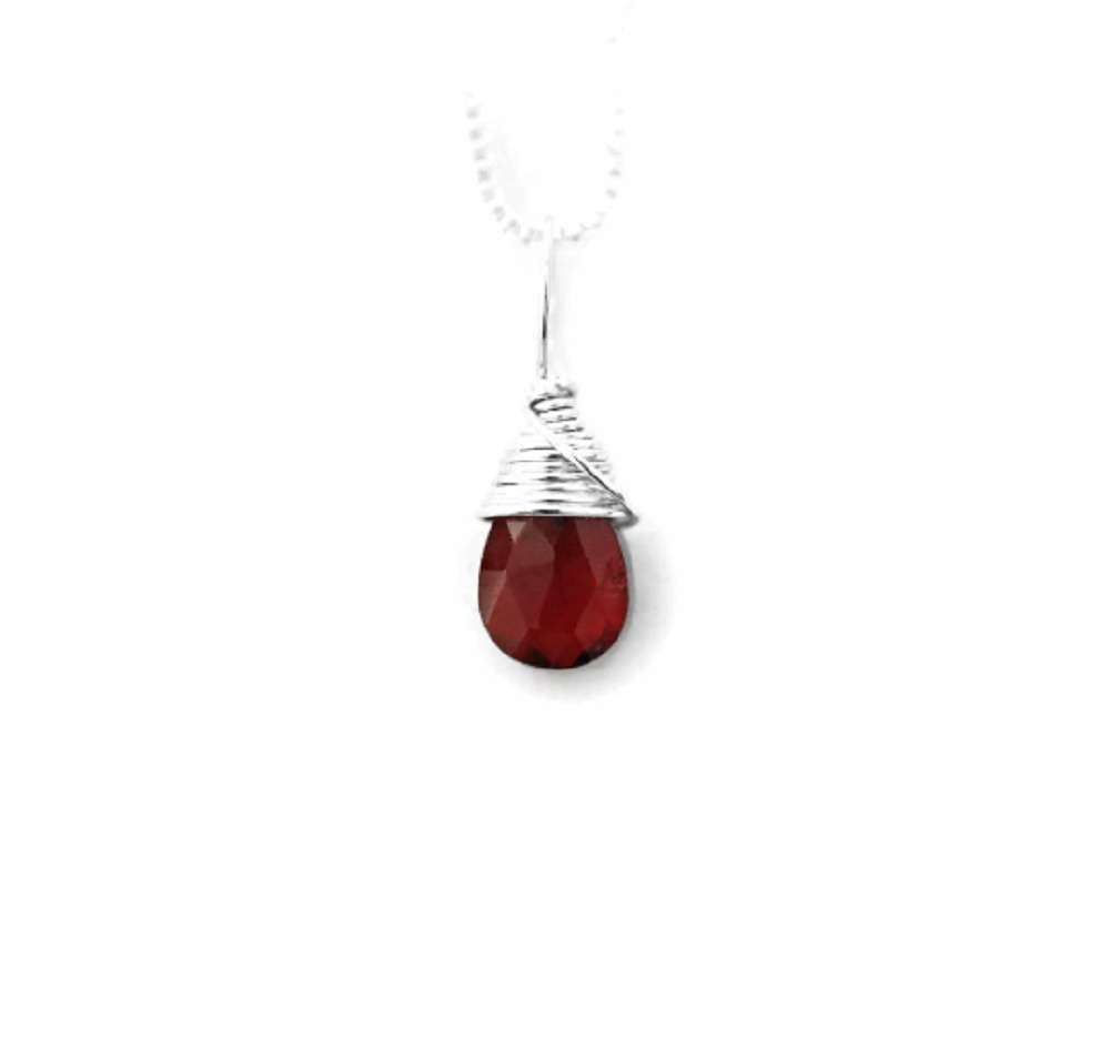 January birthstone garnet silver necklace