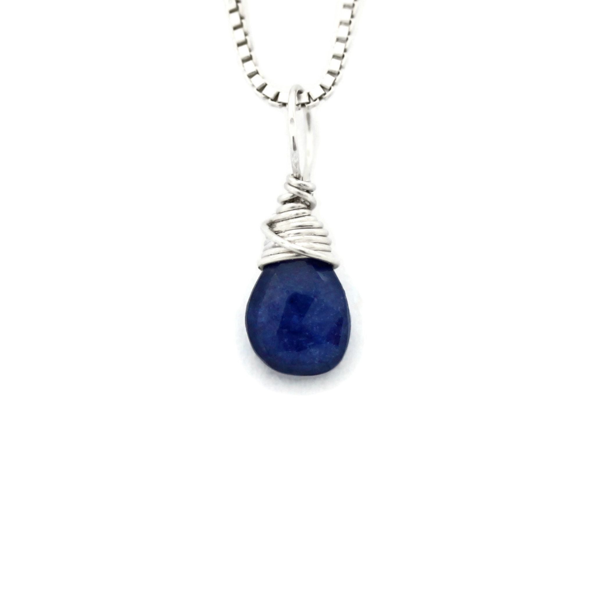 September birthstone genuine sapphire silver necklace