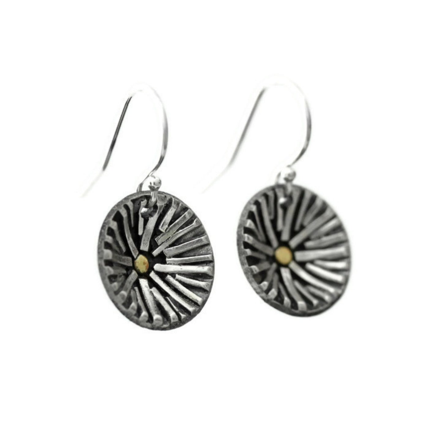 Silver sun earrings angle view