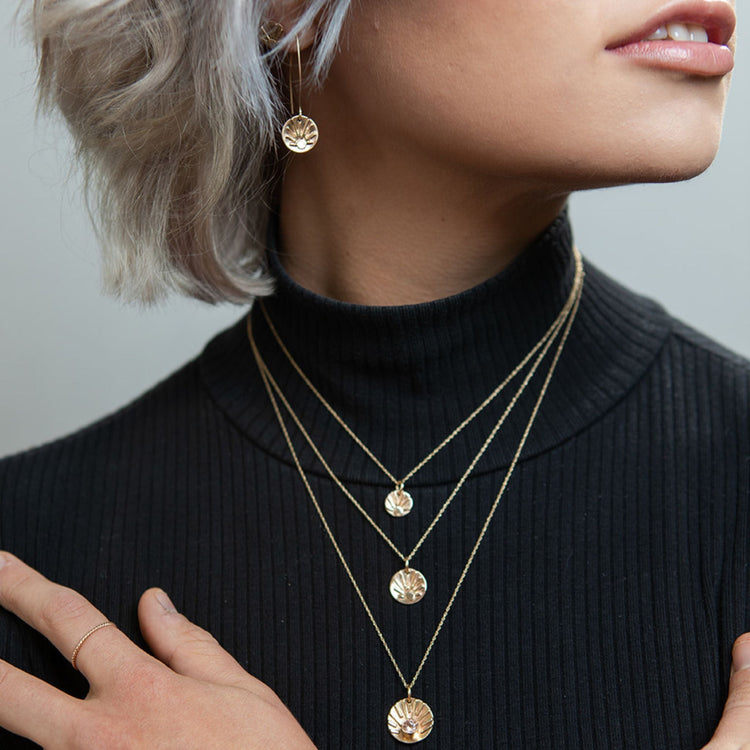 14K gold sun necklaces by Jen Lesea Designs