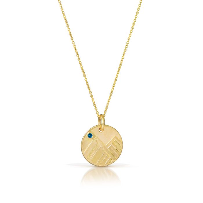 14K gold mini mountain necklace with blue diamond