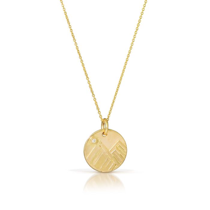 14K gold mini mountain necklace with white diamond