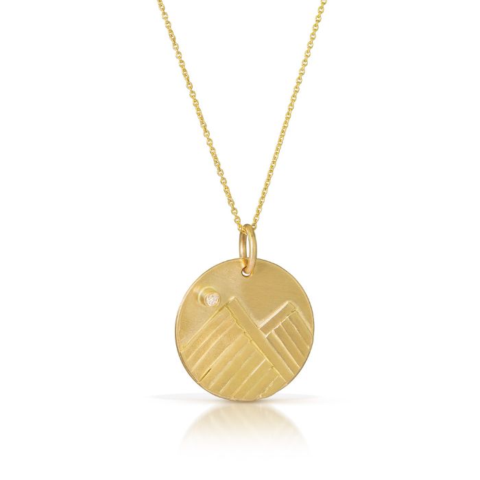 14K gold mountain necklace with diamond moon