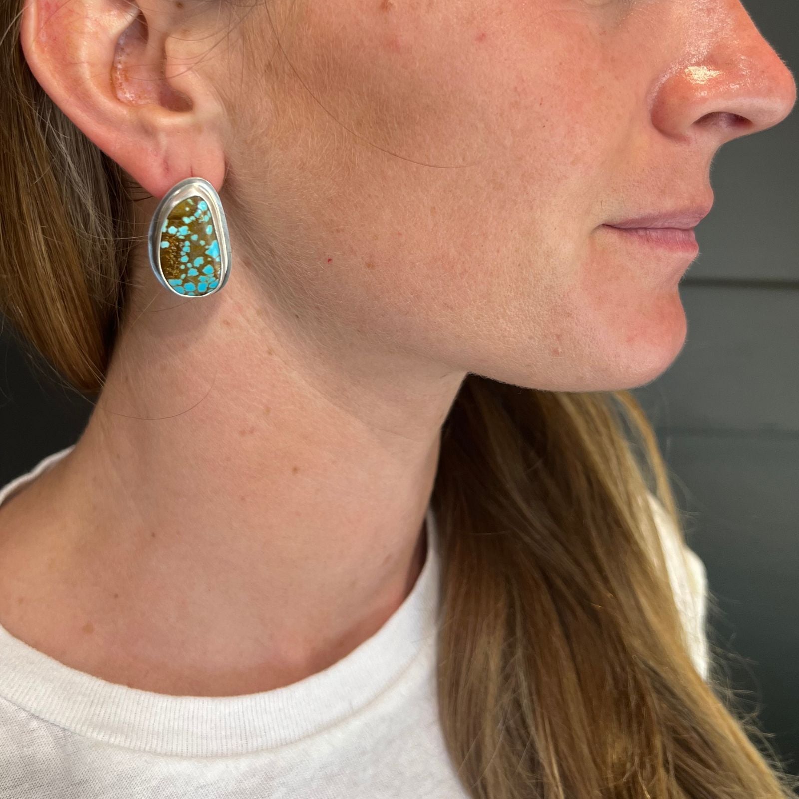 #8 Turquoise and Silver Post Earrings
