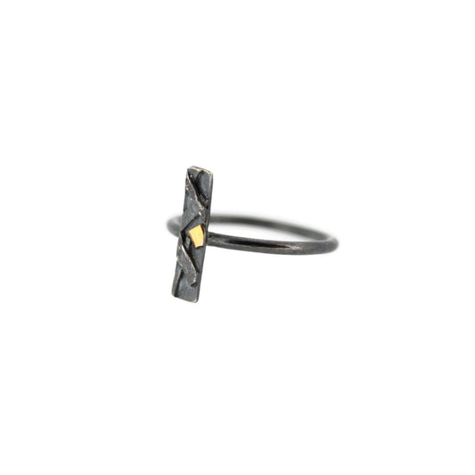 Bar Stacking Rings - Oxidized Silver and 18K Gold - Sizes 6, 7, and 8