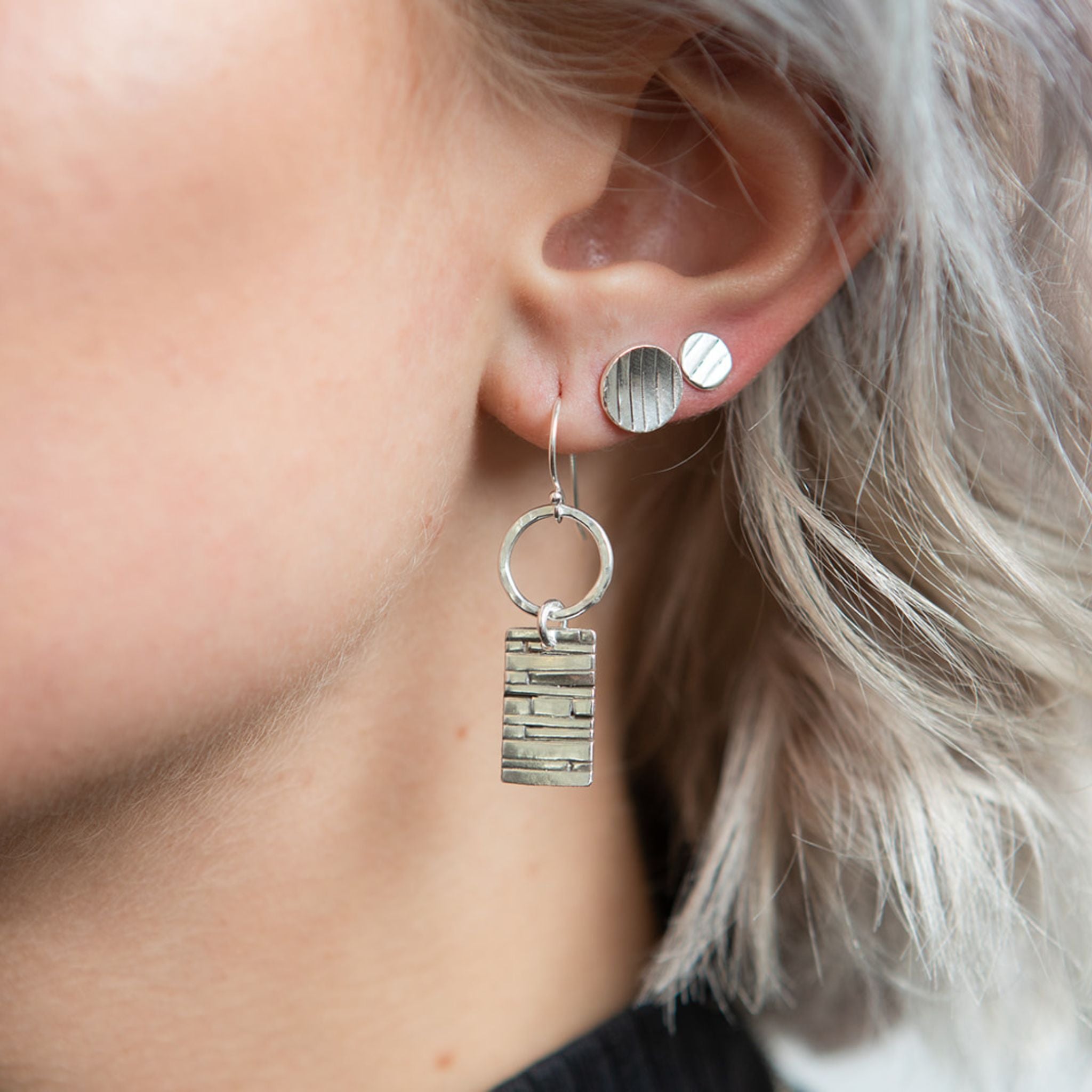 Silver Disc Stud Earrings
