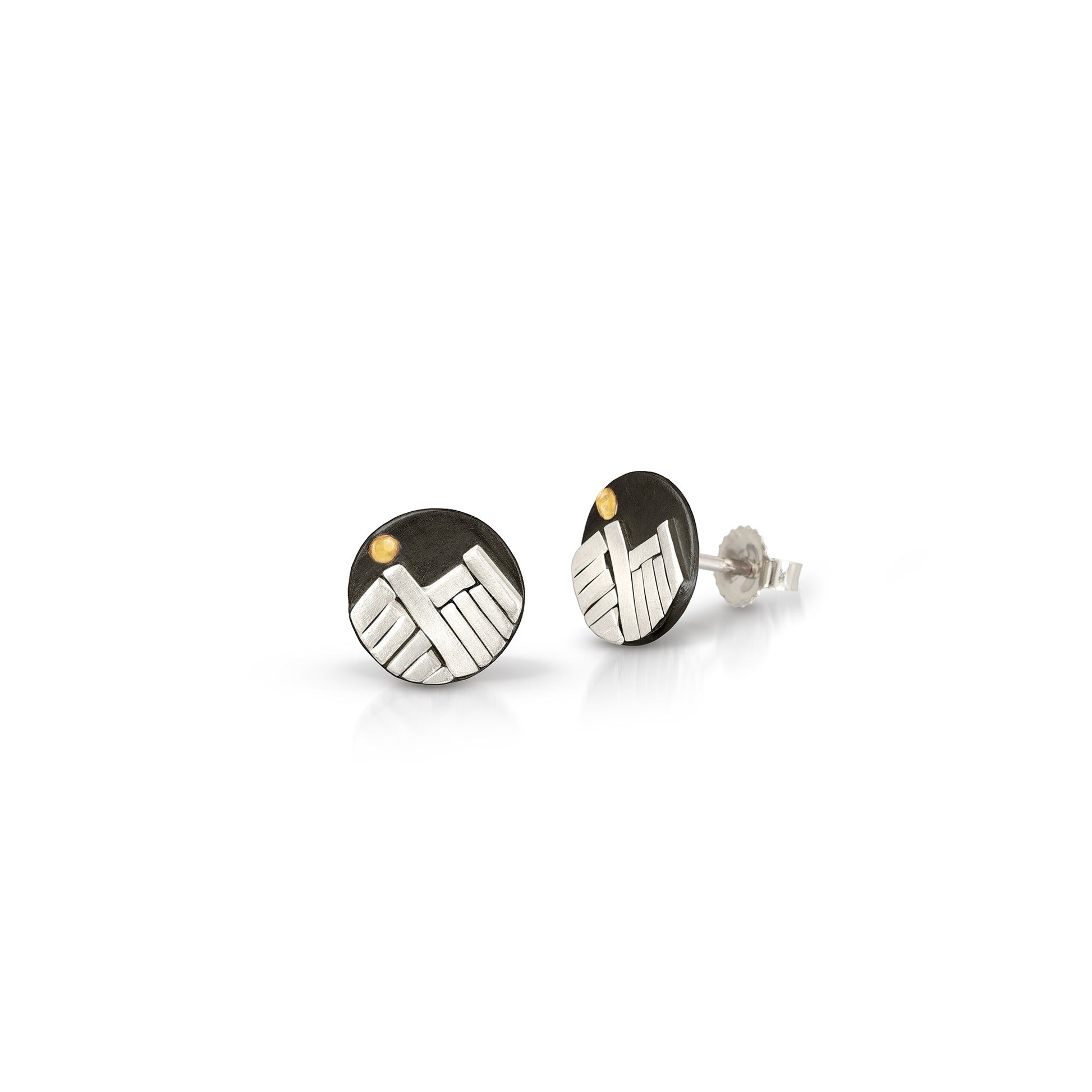 Mountain stud earrings with gold moons
