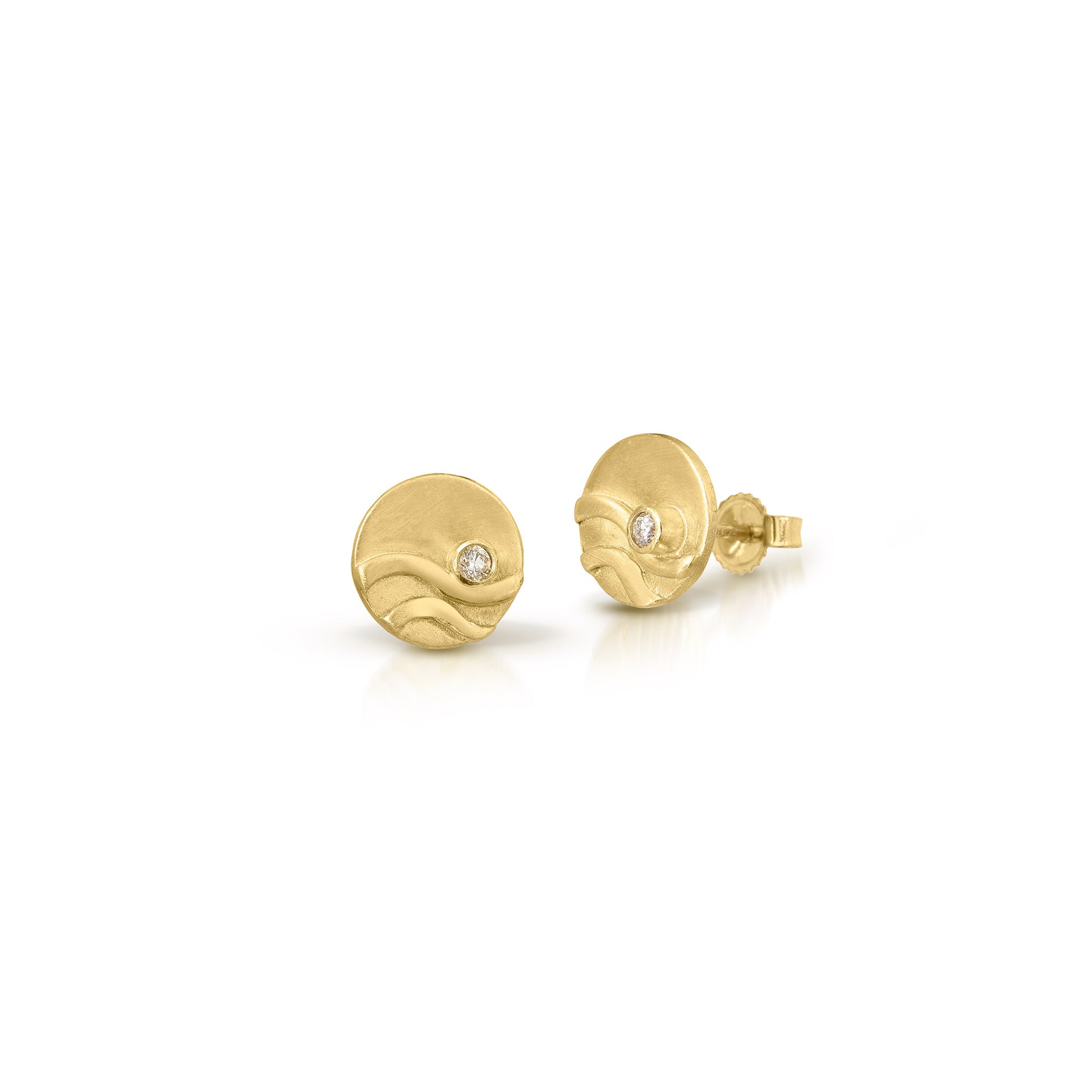 Gold and diamond wave stud earrings by Jen Lesea Designs