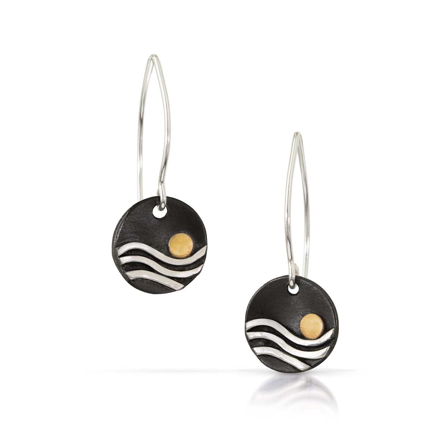 Silver Wave Earrings with gold Moons by Jen Lesea Designs