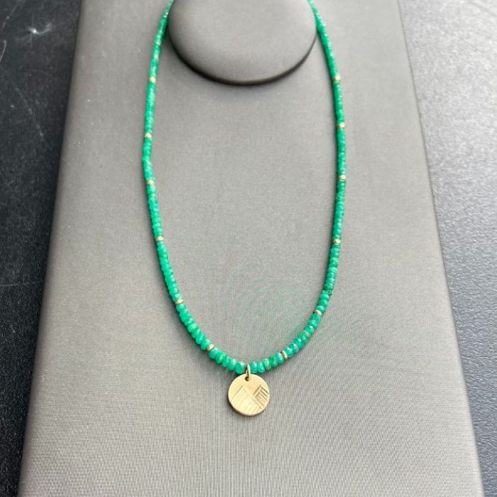 Natural Columbian Emerald and 14K Gold Mountain Necklace