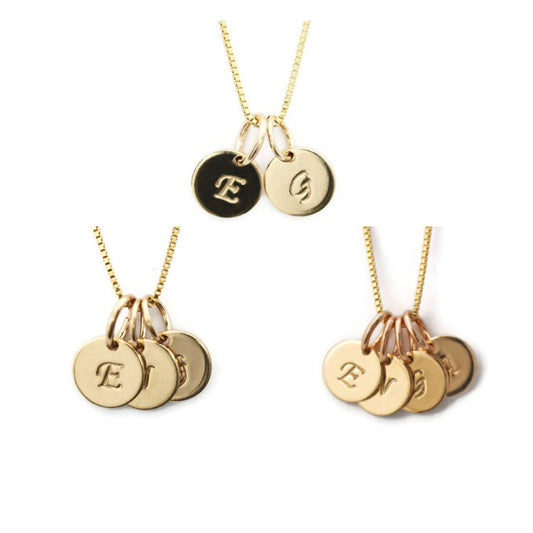 Mom Initial Charm Necklaces - 14K Gold Filled