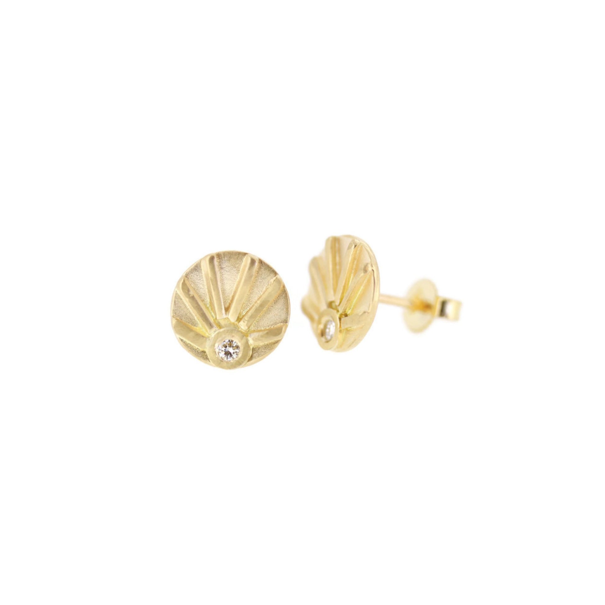 Gold and Diamond sun stud earrings by Jen Lesea