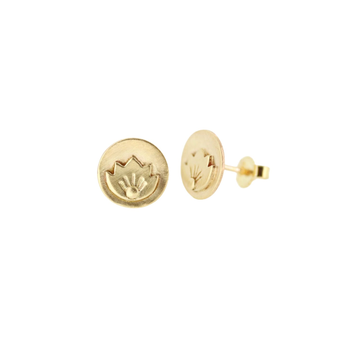 Gold lotus stud earrings by Jen Lesea