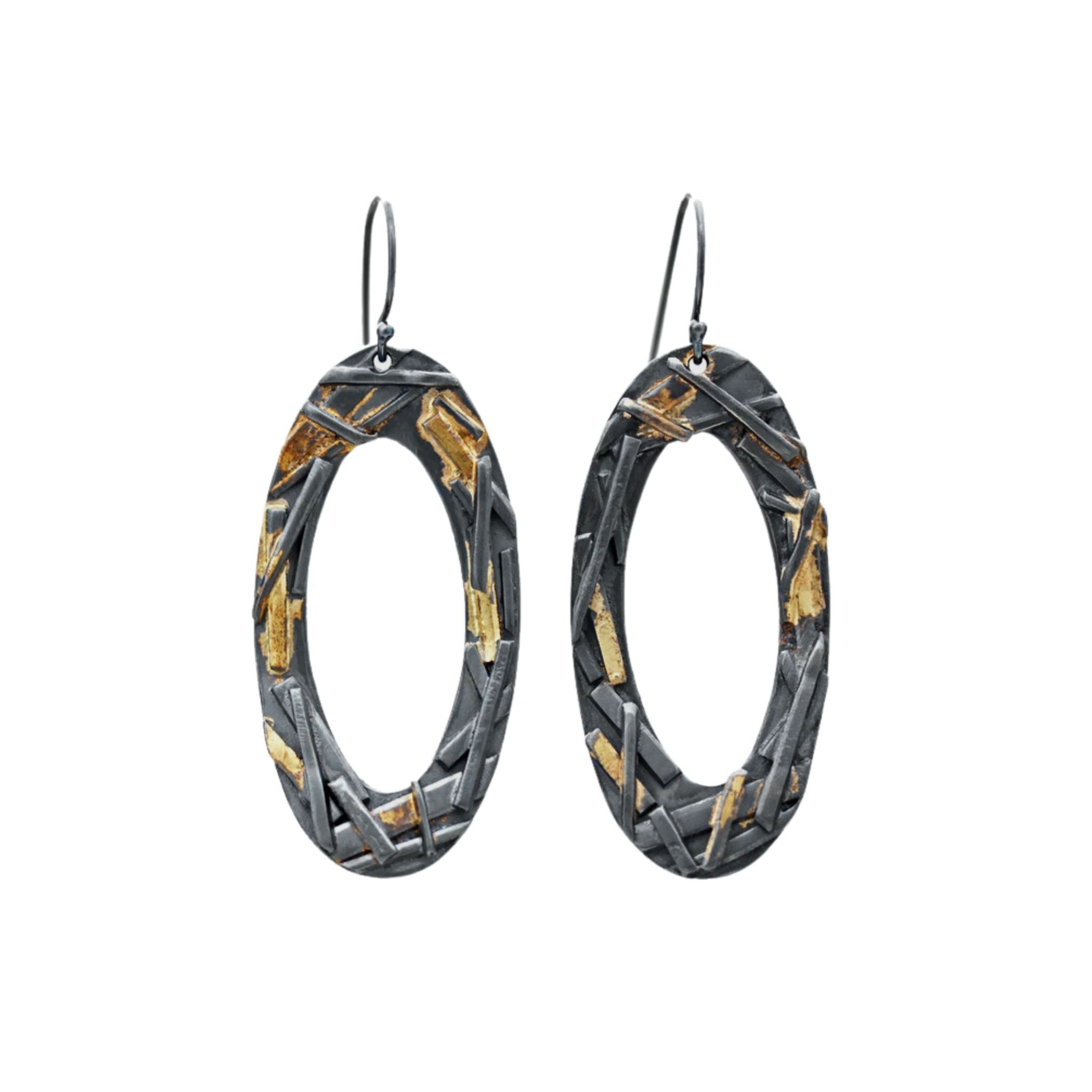 Mixed metal oval earrings