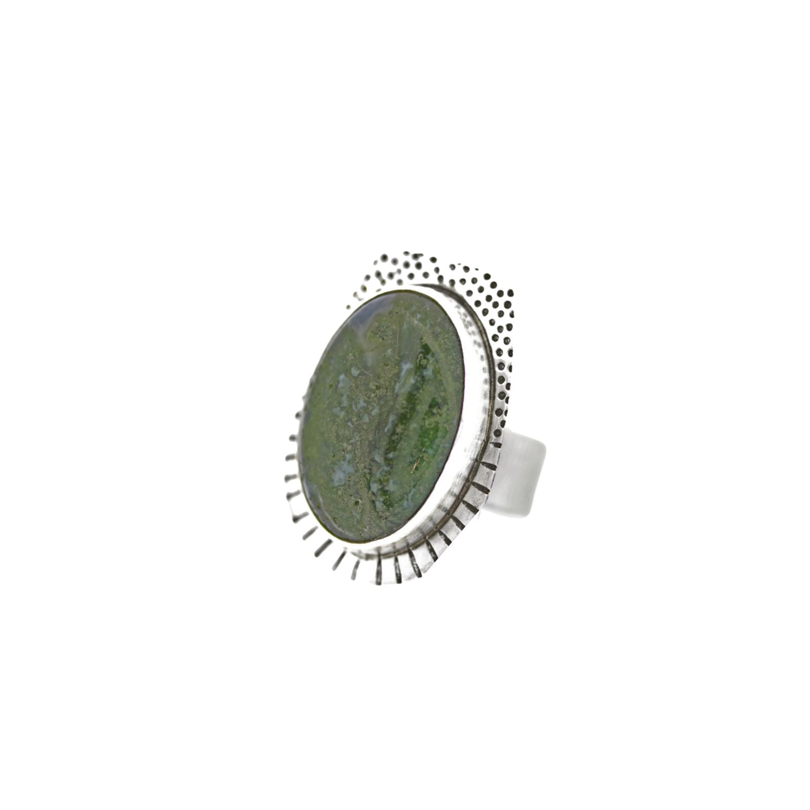 Moss Agate and Sterling Silver Ring, Size 8