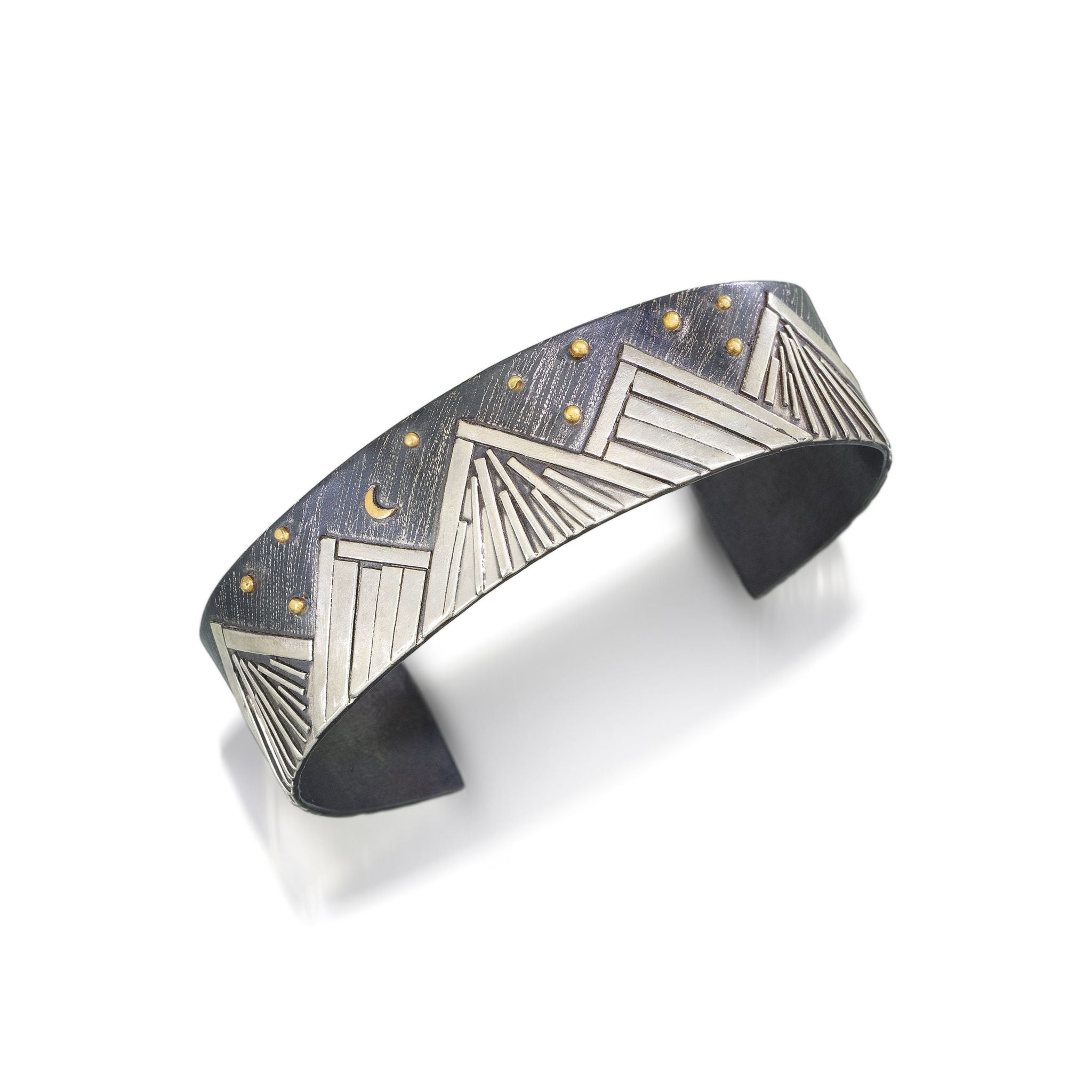 Silver and gold mountain cuff bracelet