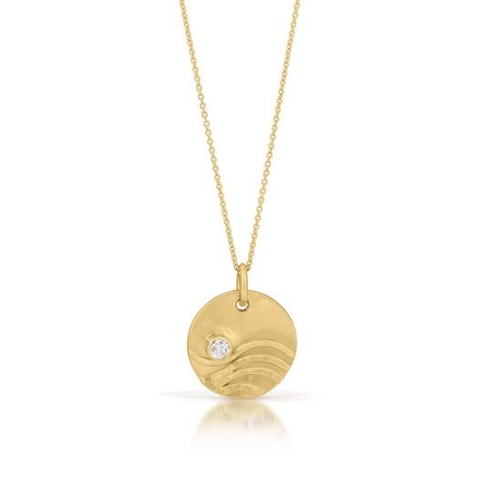 14K gold wave necklace with diamond moon by Jen Lesea Designs
