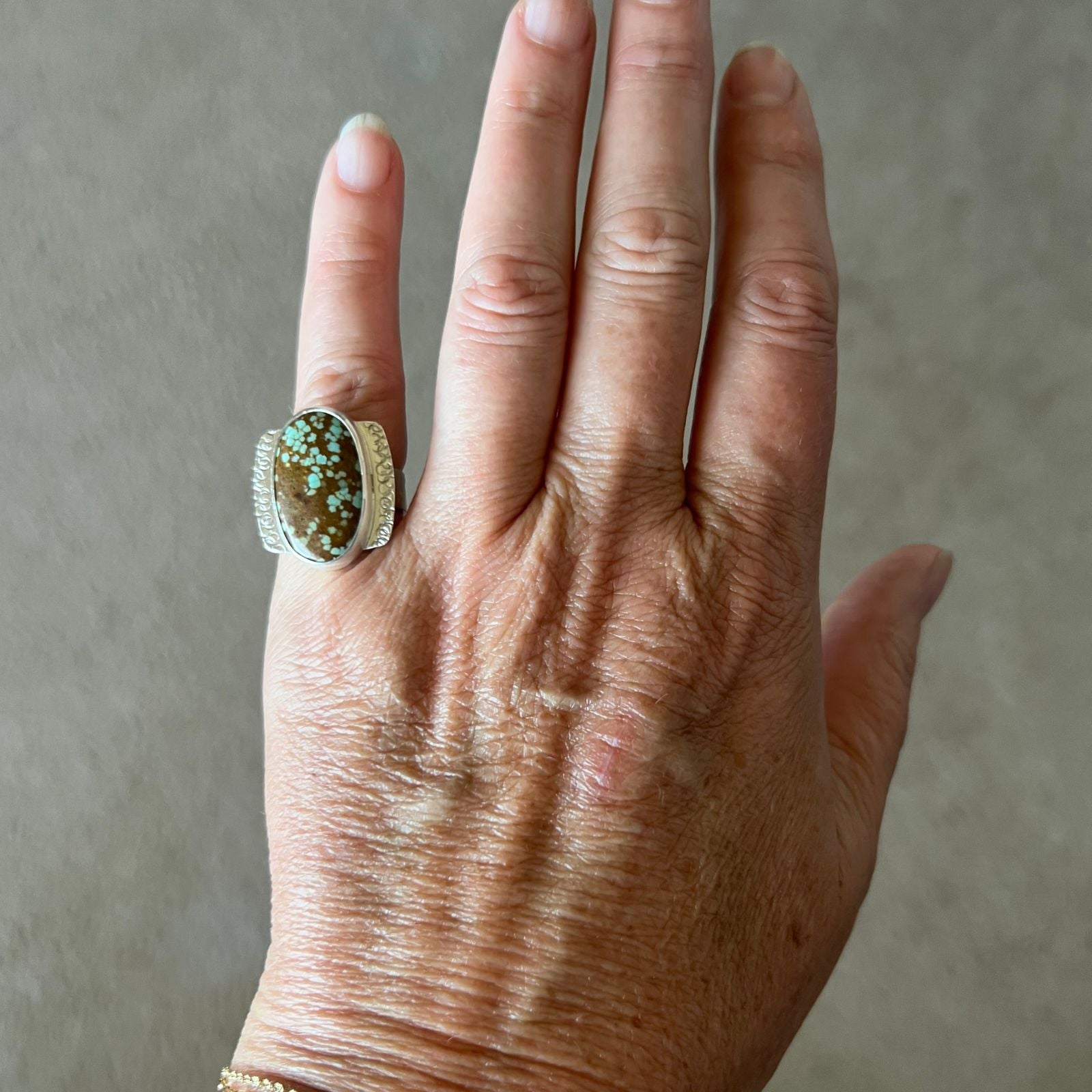 Number 8 Turquoise and Sterling Silver Ring, Size 6