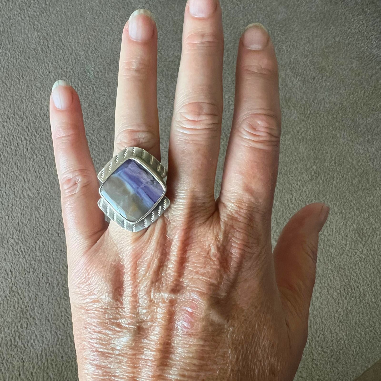 Purple Agate and Sterling Silver Ring, Size 7.5