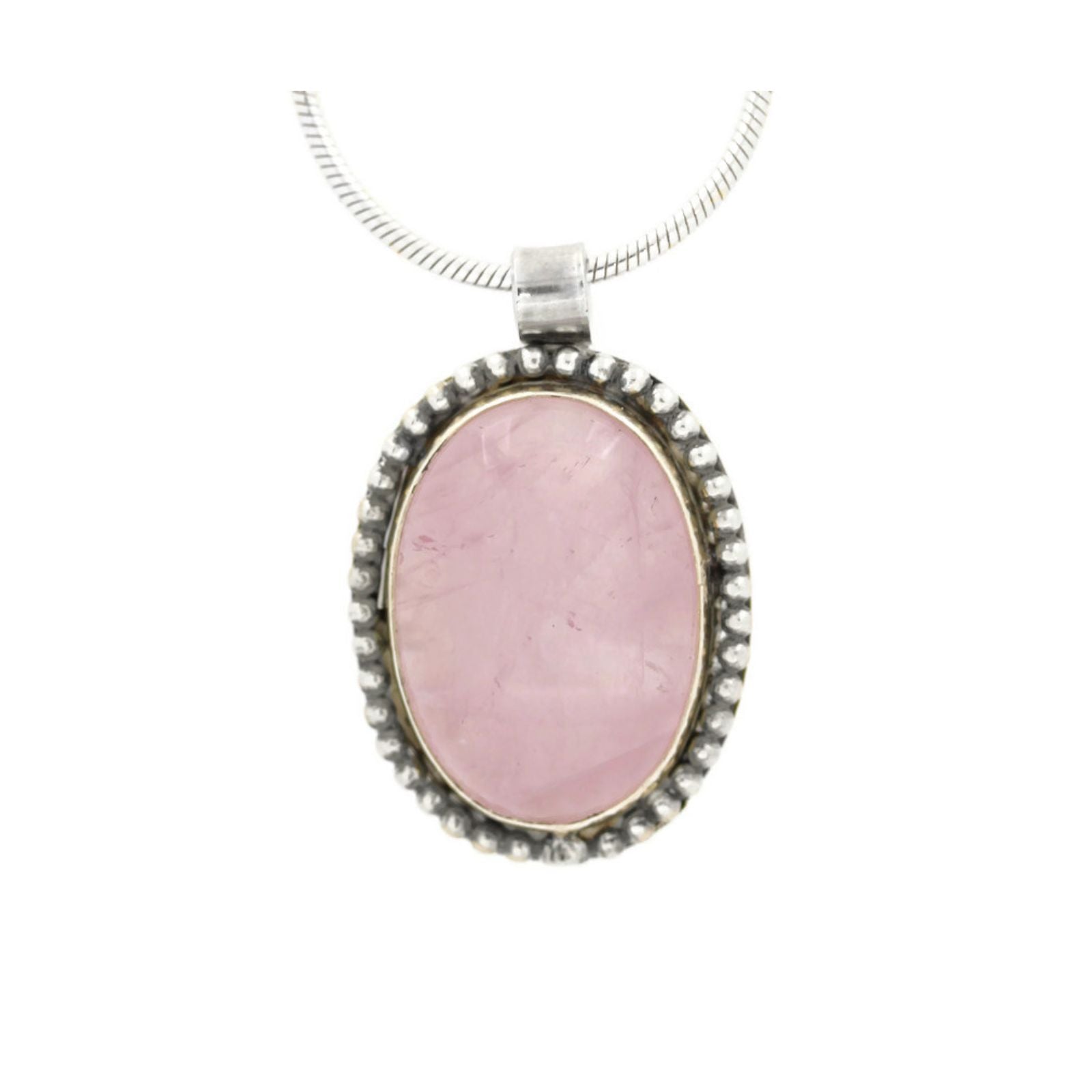Rose Quartz Silver Pendant Necklace