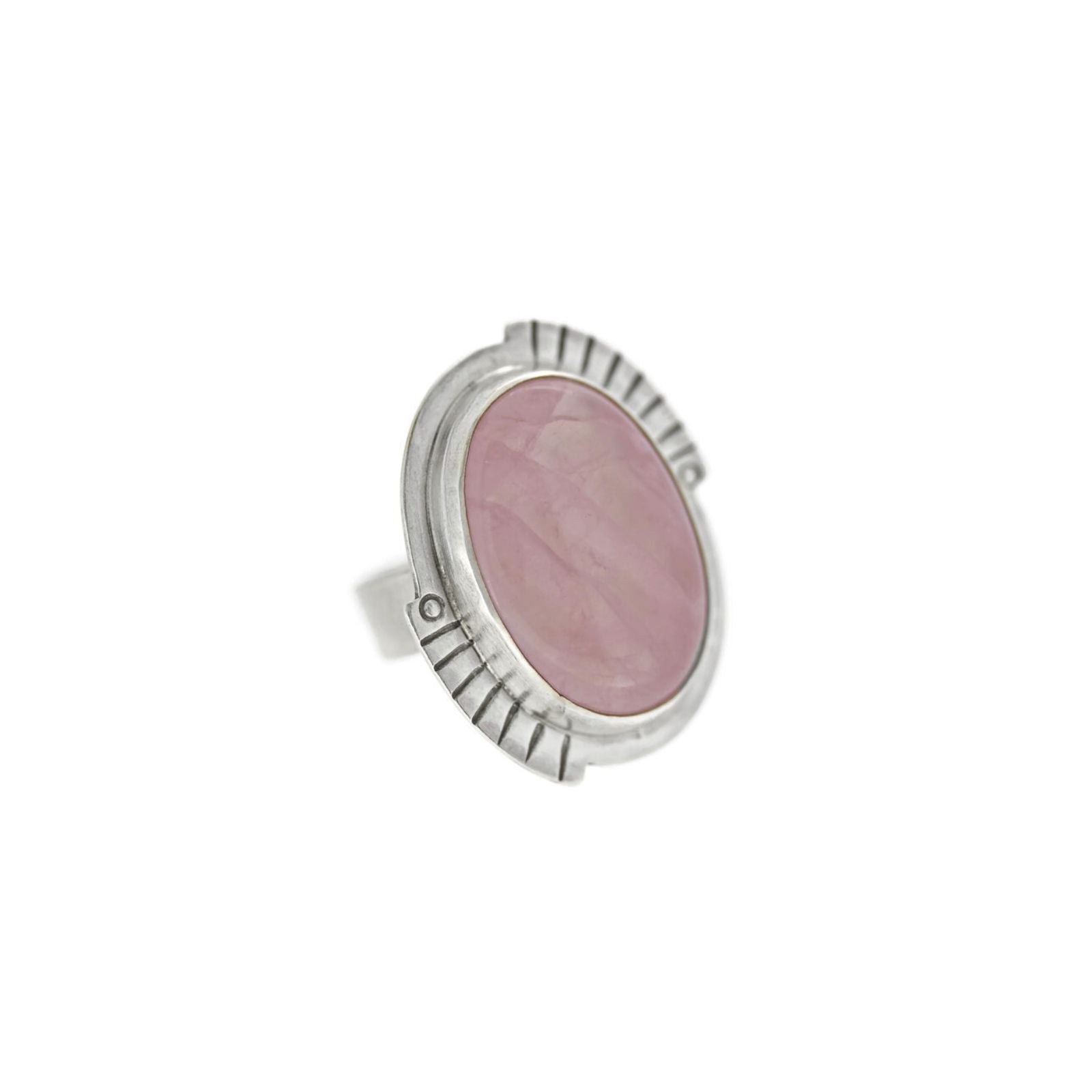 Rose Quartz and Sterling Silver Ring, Size 7.5