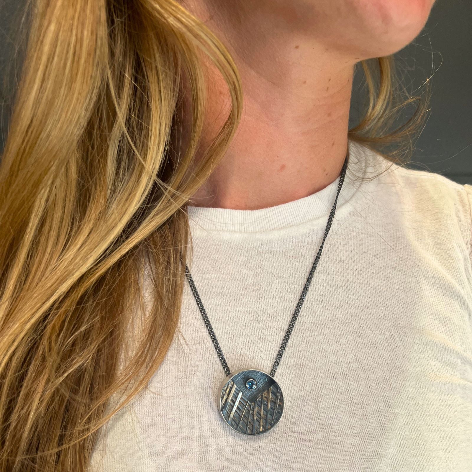 Montana Sapphire Mixed Metal Shadowbox Necklace