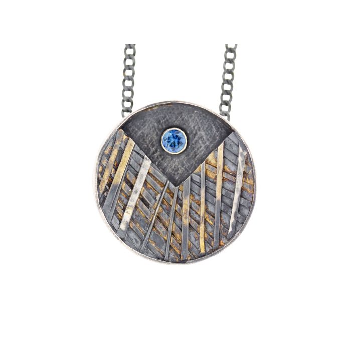 Montana Sapphire Mixed Metal Shadowbox Necklace