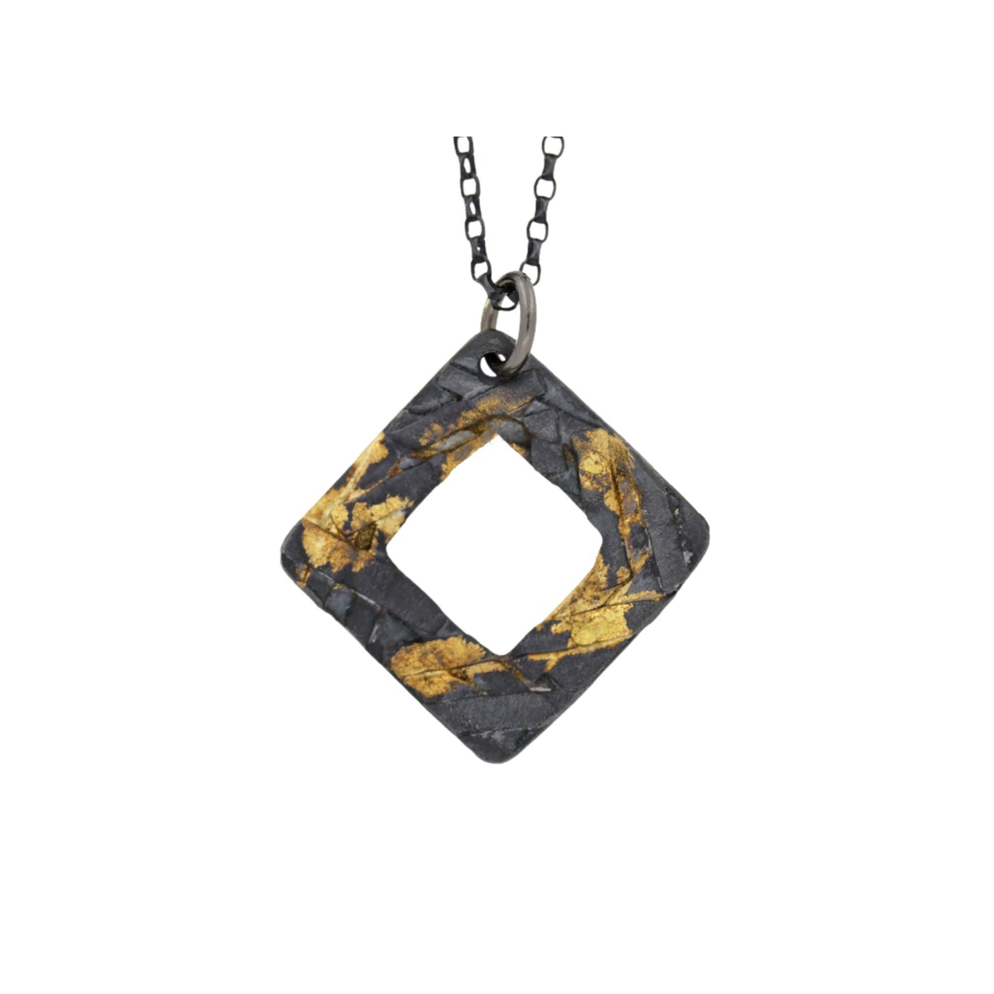 Oxidized silver and gold square washer necklace
