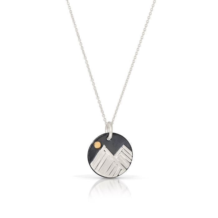Sterling silver mini mountain necklace with 22K gold moon