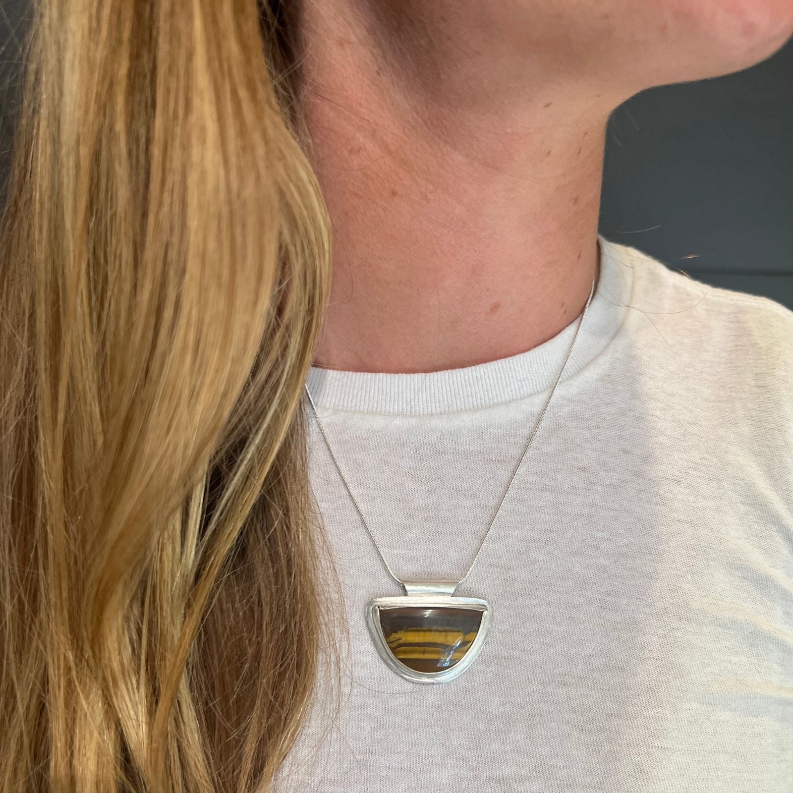 Tiger's Eye Silver Pendant Necklace