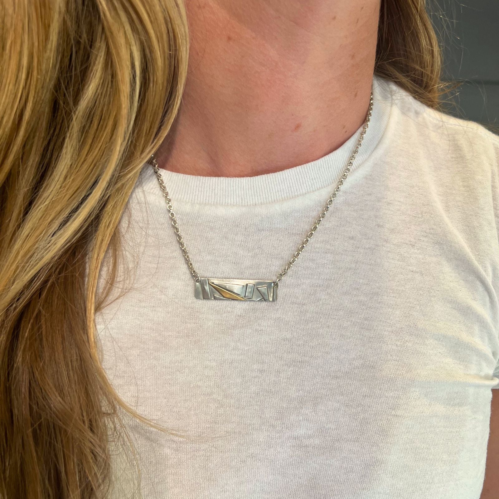 Fused Silver and 22K Gold Horizontal Bar Necklace