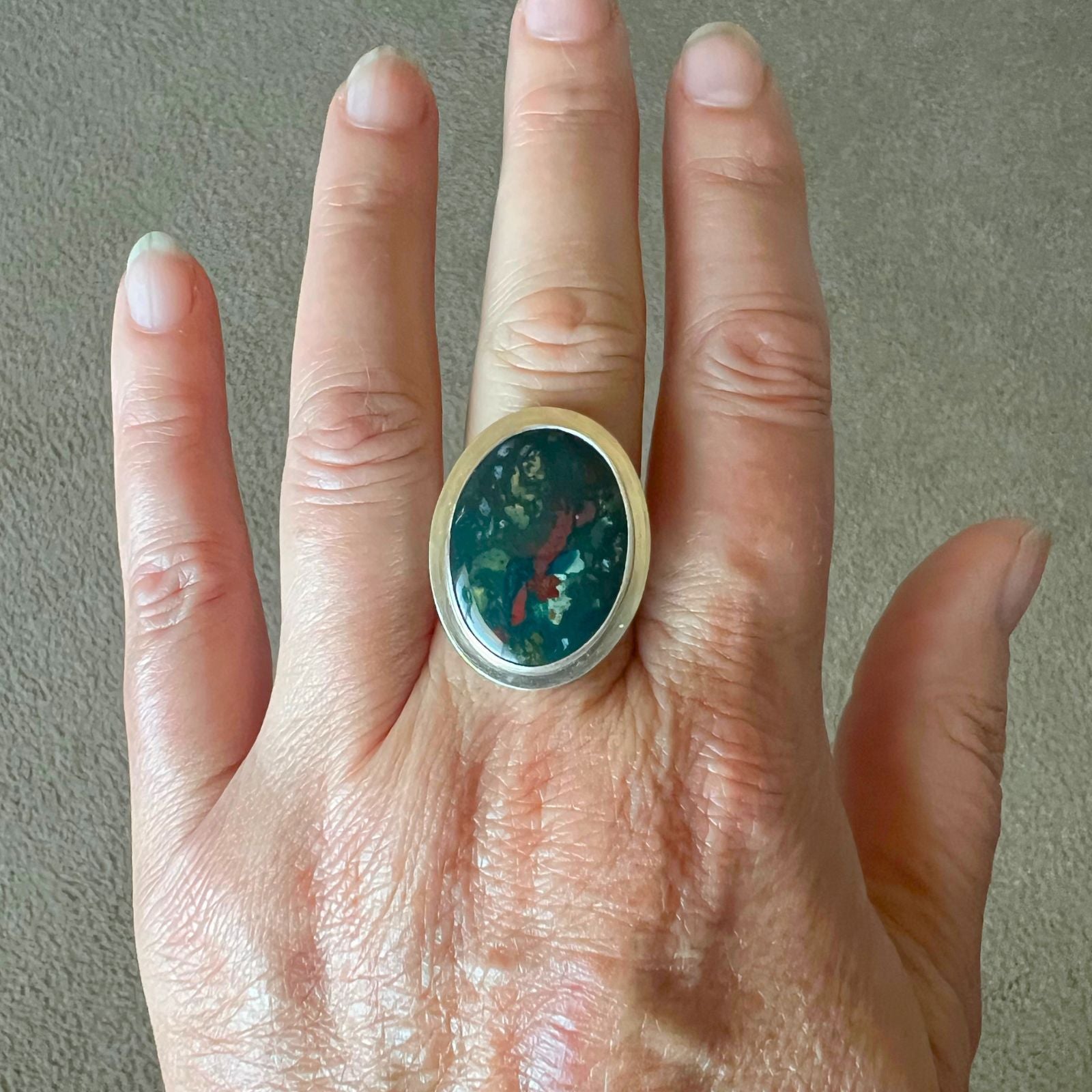 Bloodstone and Sterling Silver Ring, Size 9