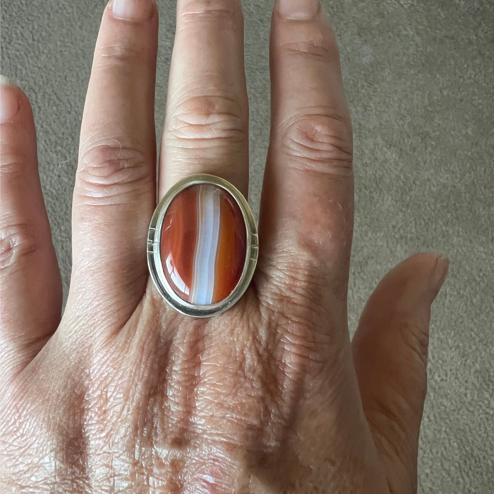 Carnelian and Sterling Silver Ring, Size 9.5