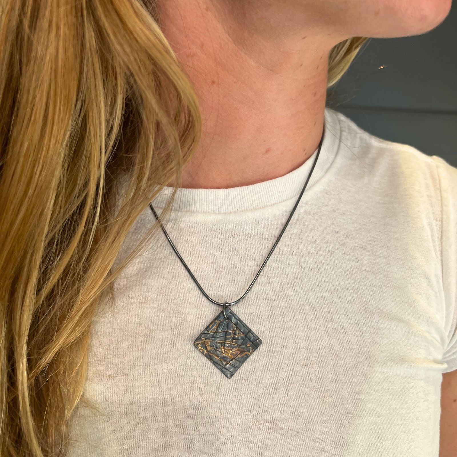 Mixed Metal Diamond-shape Necklace