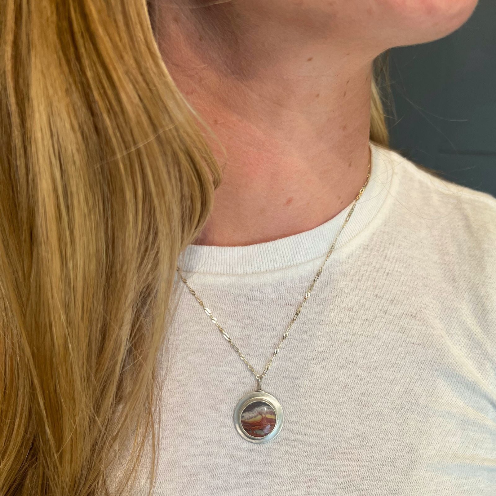 Picture Jasper and Silver Pendant Necklace