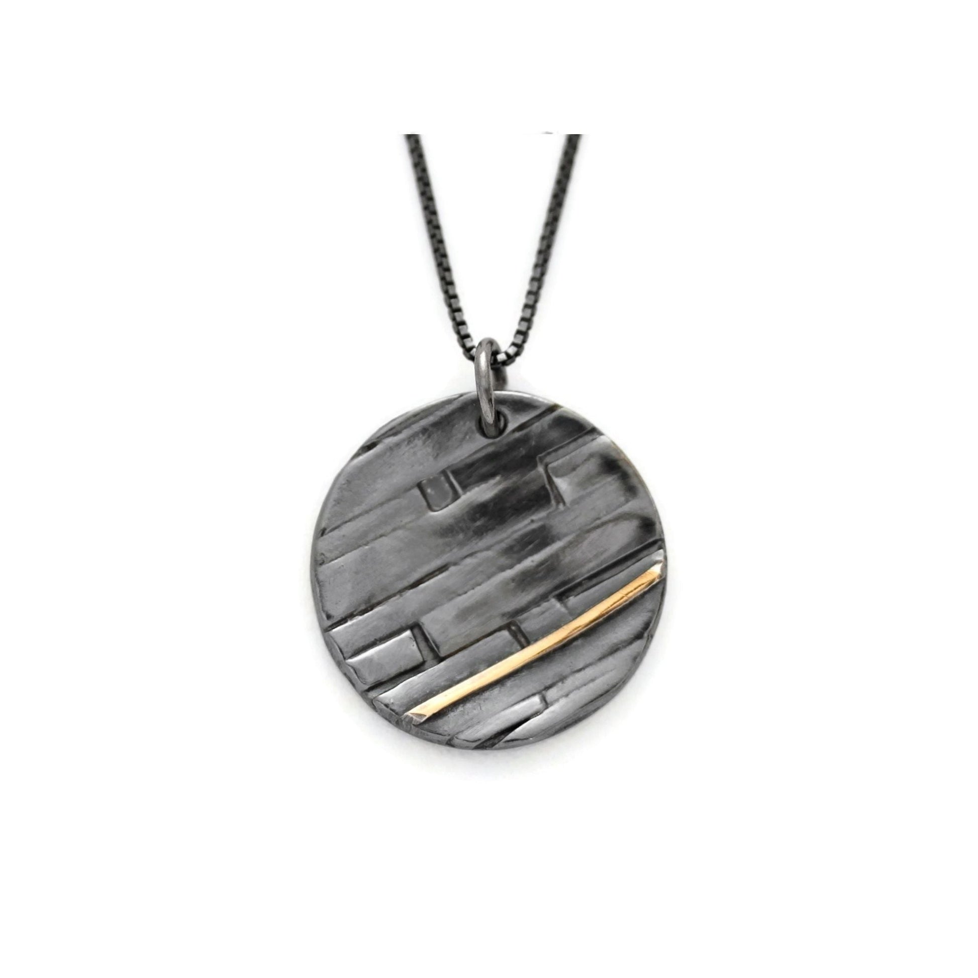 Oxidized sterling silver disc necklace