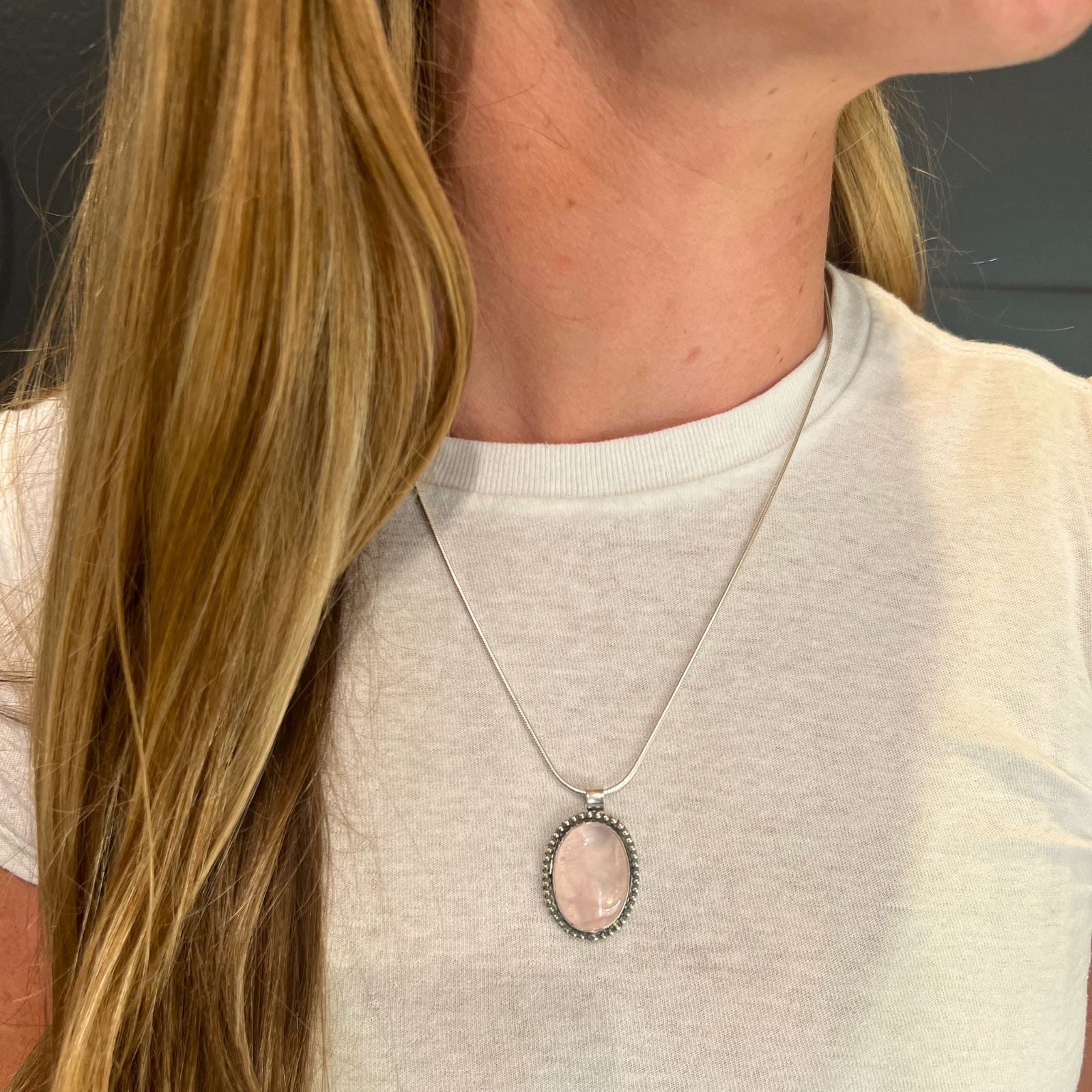 Rose Quartz Silver Pendant Necklace